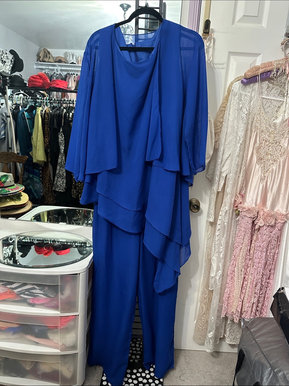 Chiffon Layered Royal Blue Wide-Leg Jumpsuit